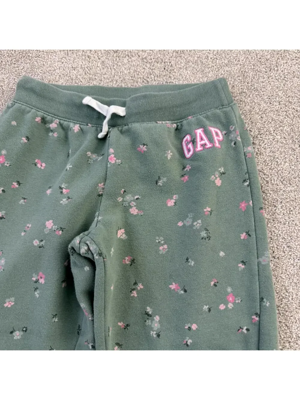 GAP Kids Girls Size L (10) Sweatpants Green Floral With Drawstring